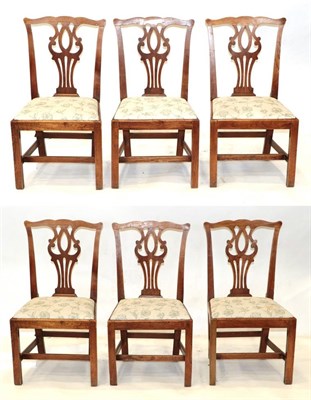 Lot 736 - A Set of Six George III Ash Provincial Dining Chairs, late 18th century, with shaped top rails...