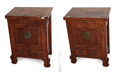 Lot 741 - A Pair of Chinese Hardwood Bedside Cabinets, 20th century, of rectangular form, with a small drawer