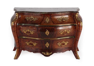 Lot 747 - A Swedish Kingwood, Fruitwood, Crossbanded and Parquetry Decorated Bombé Shaped Commode, circa...