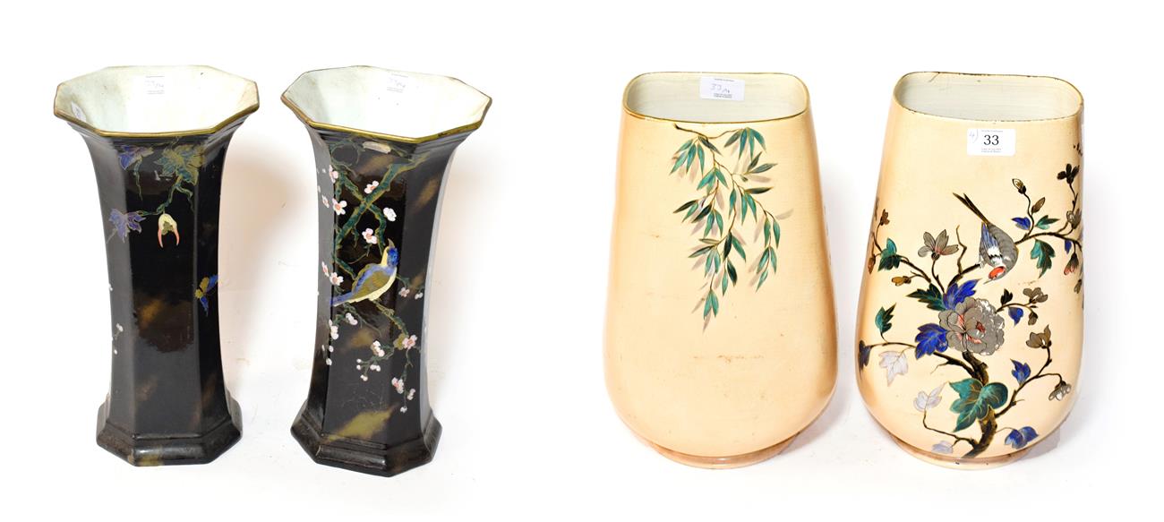 Lot 33 - Two pairs of late 19th century Aesthetic influence vases (a.f.)
