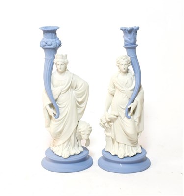 Lot 38 - A pair of Wedgwood blue Jasper ware, a pair of Ceres & Cybele candlesticks, limited edition...