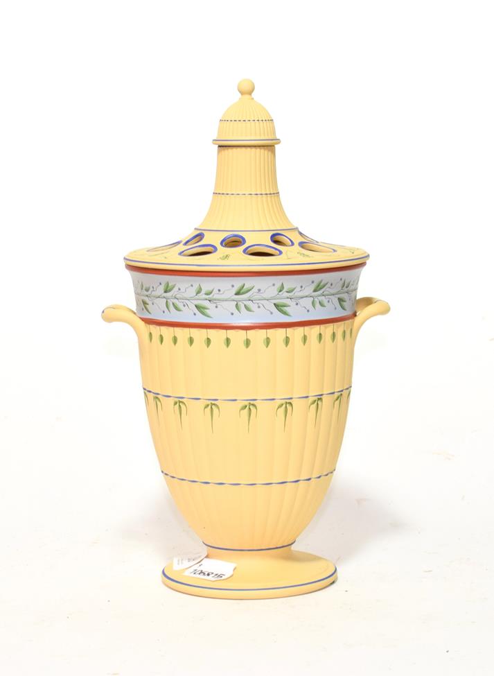 Lot 39 - A Wedgwood cane Jasper ware twin handled bough pot No. 79/150 from the Genius Collection