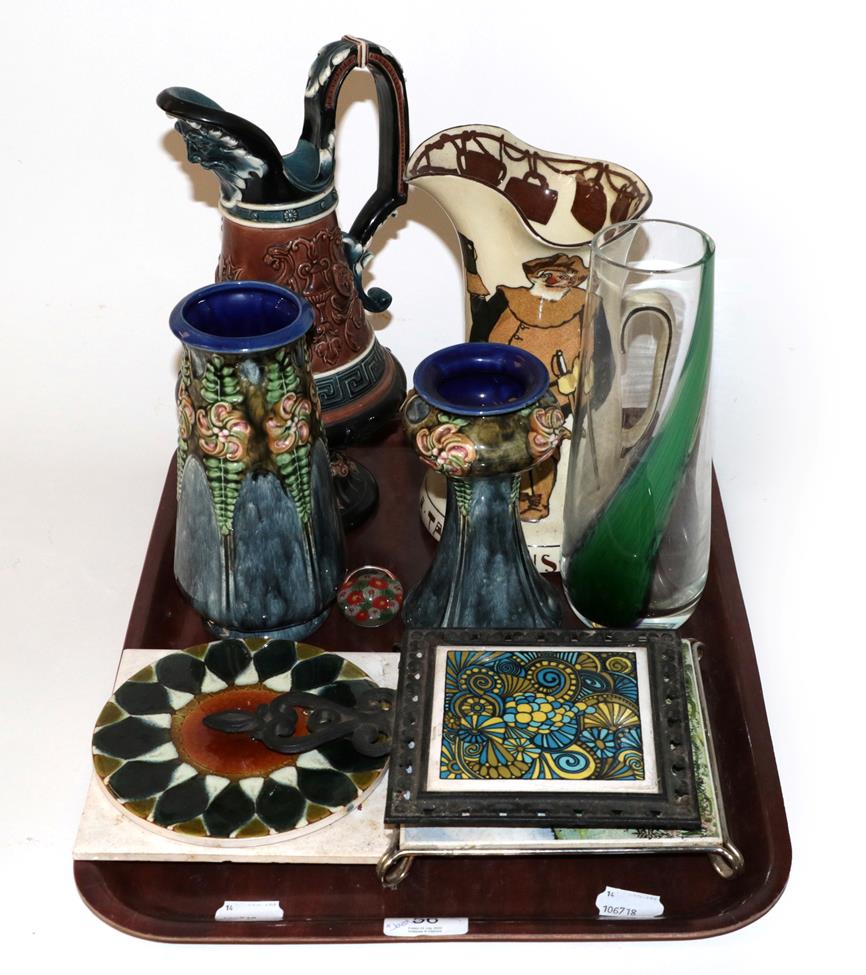 Lot 56 - 20th century ceramics and glass including a German ewer, Doulton style vases, a Royal Doulton...
