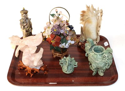 Lot 62 - Various modern Chinese works of art, including jade and rose quartz examples (qty)