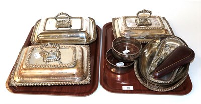 Lot 70 - A pair of silver plated entree dishes, covers and handles, each with gadrooned borders,...