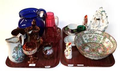 Lot 77 - A quantity of decorative ceramics and glass, including a large Bristol blue glass water jug,...