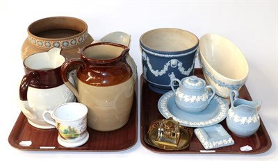 Lot 80 - 19th century and later ceramics including Wedgwood Jasperware; Doulton Slaterware etc (two trays)