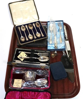 Lot 84 - Five cased sets of flatware, comprising: two sets of cased coffee-spoons, a cased fork and...