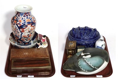 Lot 91 - Japanese Imari vase and bowl, Helmsdale ceramic goose, Indian brass bound rosewood pen box, a...