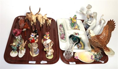 Lot 95 - A group of Beswick animals, Bunnykins figures, Lladro, etc (two trays)