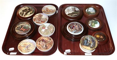 Lot 106 - A small collection of thirteen 19th century and later Prattware pot lids (two trays)