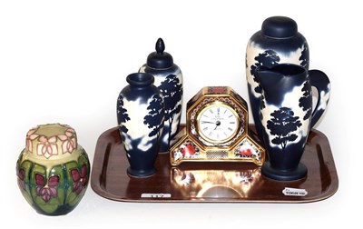Lot 117 - Four pieces of Moorland pottery; a Moorcroft ginger jar and cover and a Royal Crown Derby Imari...