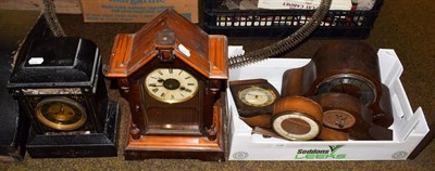Lot 119 - A Victorian black slate striking mantle clock, an alarm mantel clock, a striking mantle clock...