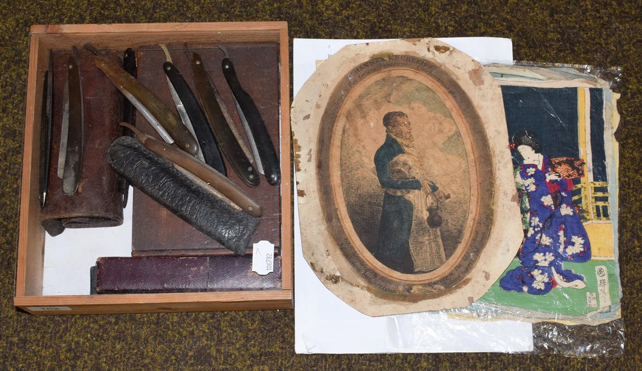 Lot 152 - A collection of various cut throat razors including; Solingen, Sheffield and others, together...