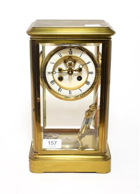 Lot 157 - A brass four glass striking mantel clock, circa 1890, with twin tube mercury pendulum