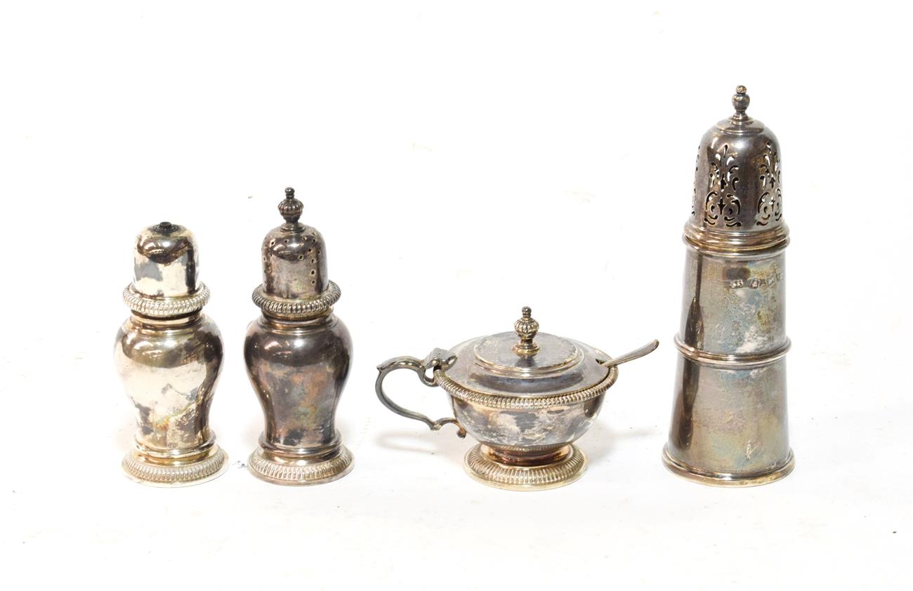 Lot 159 - A three-piece Elizabeth II silver condiment-set, by Richard Comyns, London, 1965, each piece...