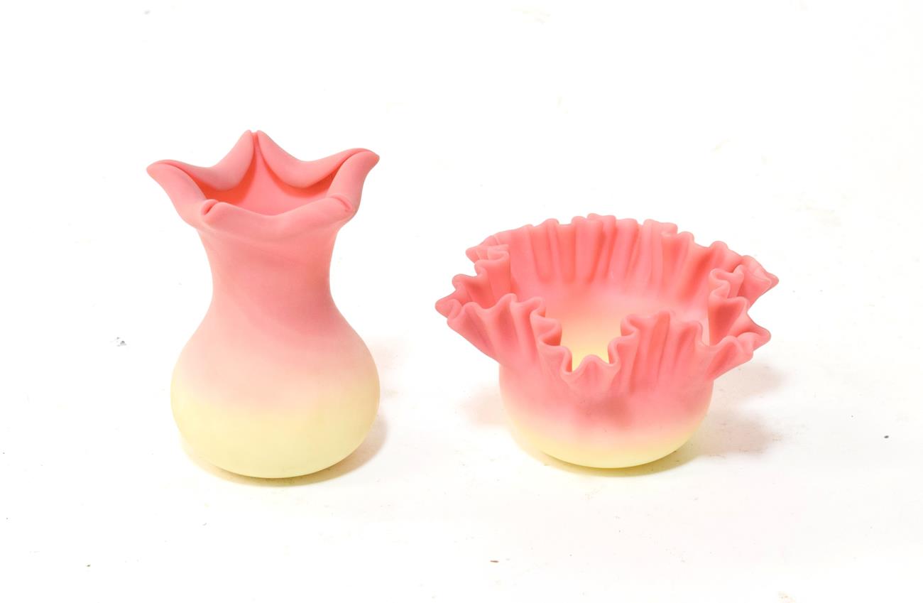 Lot 166 - A Queens Burmese posy vase with inverted rim, together with another with frilled rim (2)
