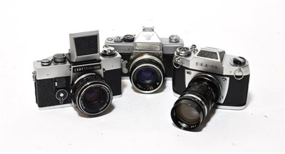 Lot 170 - Three cameras comprising a Seagull camera with Haiou-64 lens, an EXA.11b with Mayfair Crysta...