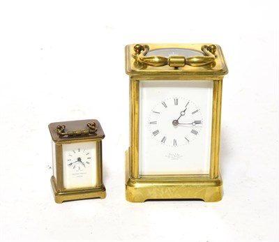 Lot 175 - A brass striking and repeating carriage clock, dial inscribed examined by Lund & Blockley, 42...