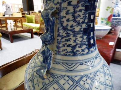 Lot 190 - A twin handled Chinese blue and white porcelain vase mounted as a table lamp together with a modern