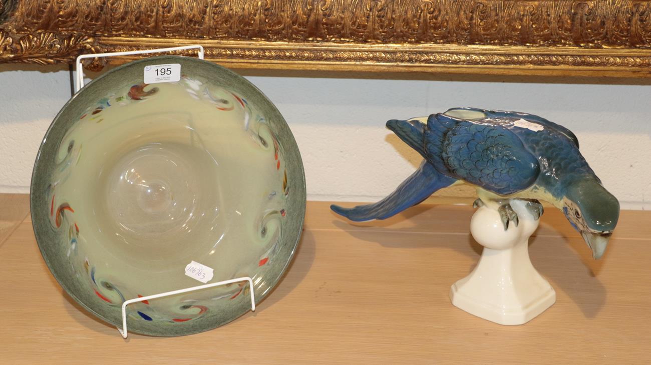 Lot 195 - A Strathearn glass bowl, together with a Royal Dux model of a parrot (a.f.) (2)