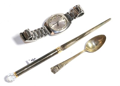 Lot 207 - A Stainless Steel automatic Seiko wristwatch, a Royal Commemorative silver teaspoon and a...