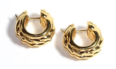 Lot 212 - A pair of yellow broad hoop earrings, stamped '750'