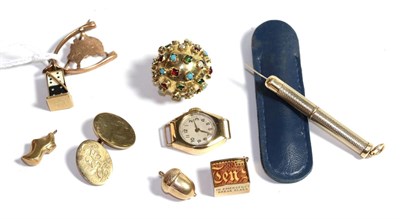 Lot 219 - A multi-gemstone pendant; a watch face; a brooch (a.f.), indistinctly signed; a 9 carat gold...