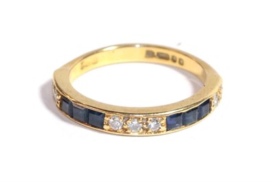 Lot 221 - An 18 carat gold sapphire and diamond half hoop ring, finger size M