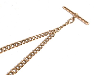 Lot 230 - A watch chain, stamped '.375' and '9', with attached 9 carat gold T-bar