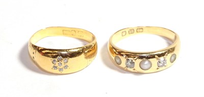 Lot 234 - An 18 carat gold pearl and diamond ring, finger size O; and a diamond set band ring, out of...