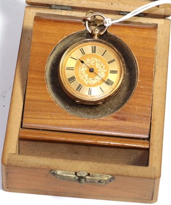 Lot 237 - A ladies' fob watch, case stamped '18K', and a lon watch chain with applied plaque, stamped '9C'
