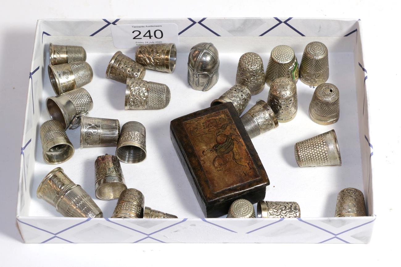 Lot 240 - A collection of twenty six silver and silver plated thimbles, together with an early 19th...