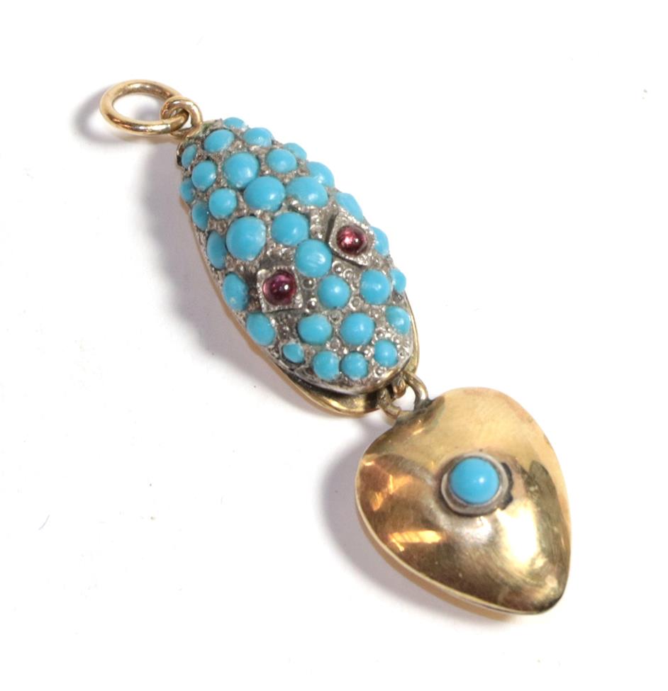 Lot 246 - A gem-set snake head pendant, with turquoise glass throughout, length 4.1cm