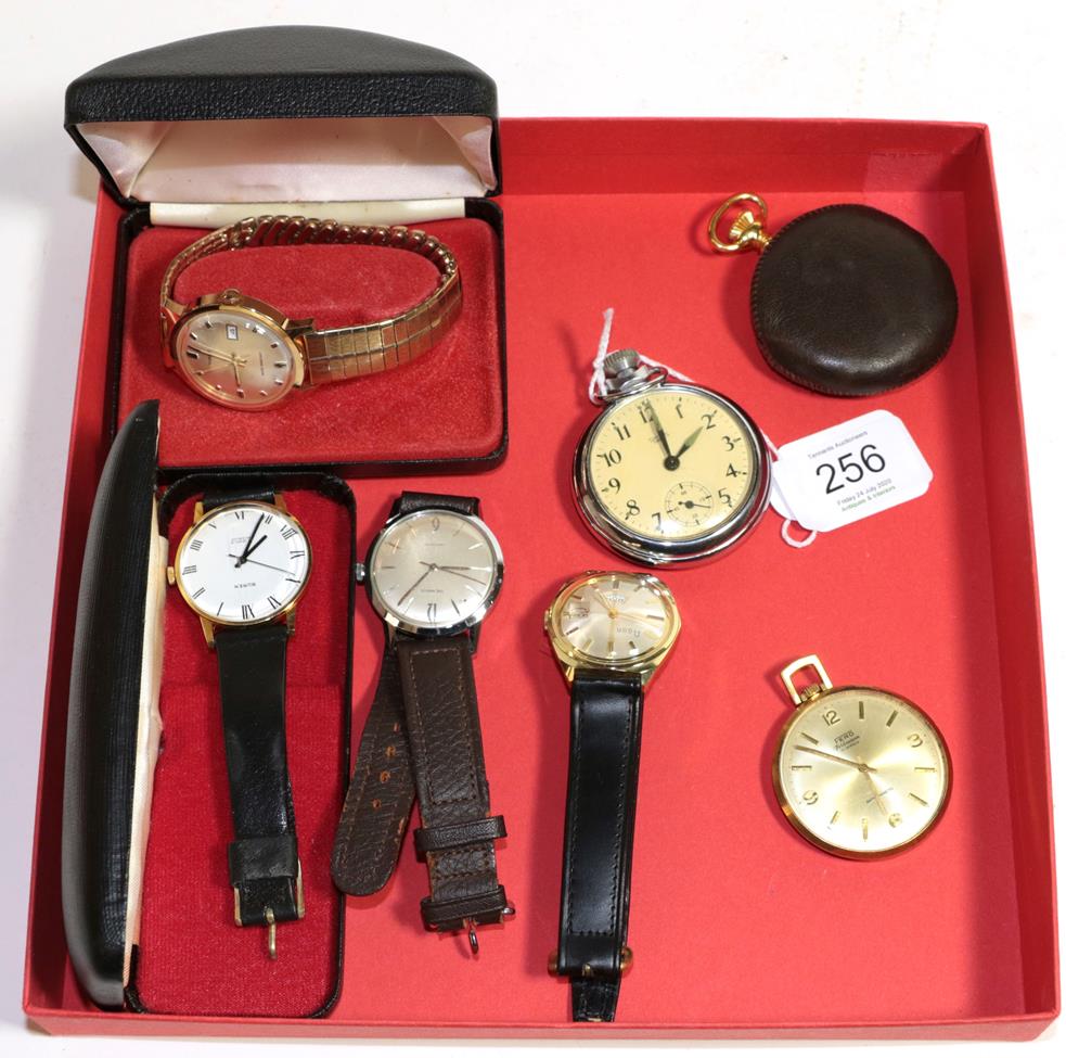 Lot 256 - A plated gents Buren wristwatch with box and guarantee booklet, steel wristwatch signed 'The...