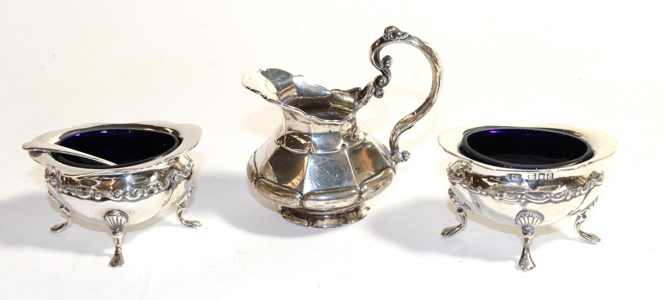 Lot 266 - Pair of silver salts, plated spoon and a jug