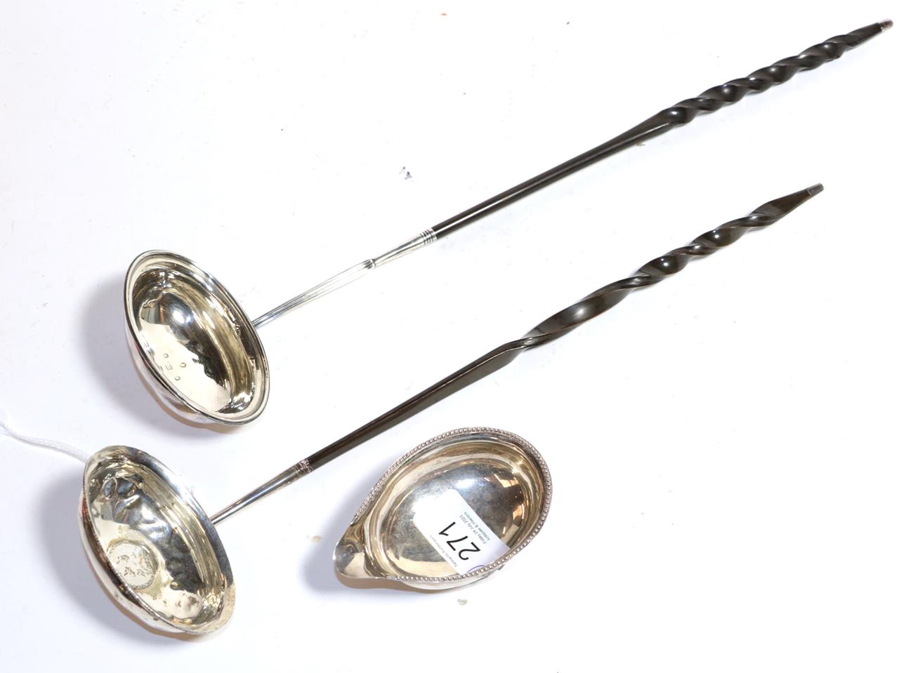 Lot 271 - Two George III silver toddy ladles; and a similar bowl