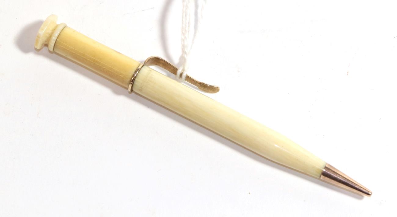 Lot 281 - A yellow-metal mounted ivory centennial pencil, by Sampson Mordan and Co., Design Registration...