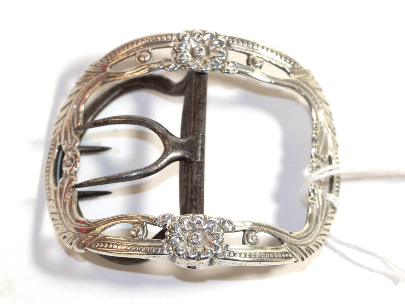 Lot 289 - A George III silver shoe buckle, George Burrows, London, circa 1780, the frame of openwork...