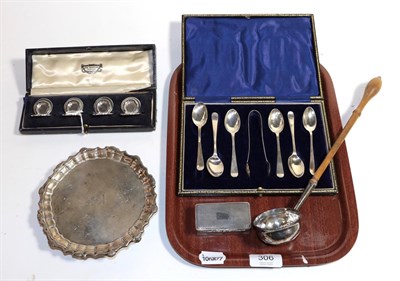 Lot 306 - A collection of silver, including: a George II silver waiter, by John Robinson, London, 1745; a...