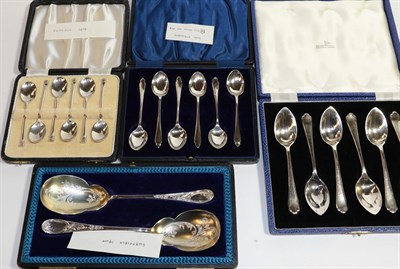 Lot 314 - Four cased sets of spoons, comprising: a pair of serving spoons, by William Gallimore and Sons,...