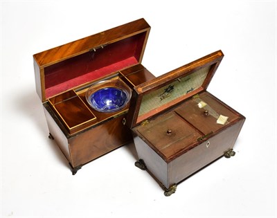 Lot 317 - Two early 19th century mahogany tea caddies, each with double compartments (2)