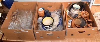 Lot 353 - A quantity of various 20th century glass ware, a pair of brass candlesticks, meat plates, and mixed