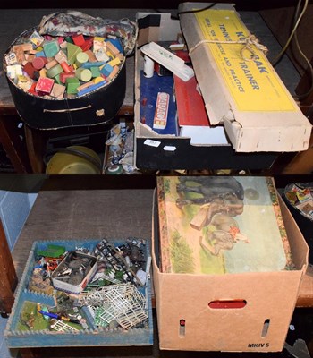 Lot 357 - Various toys including loose lead animals, large wooden block set, various pastimes and others...