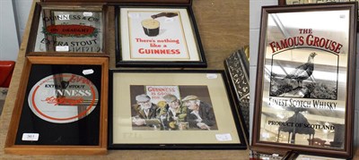 Lot 361 - Advertising mirrors: Scots Grey Whisky, 112cm by 62cm; together with Famous Grouse, Guinness x...