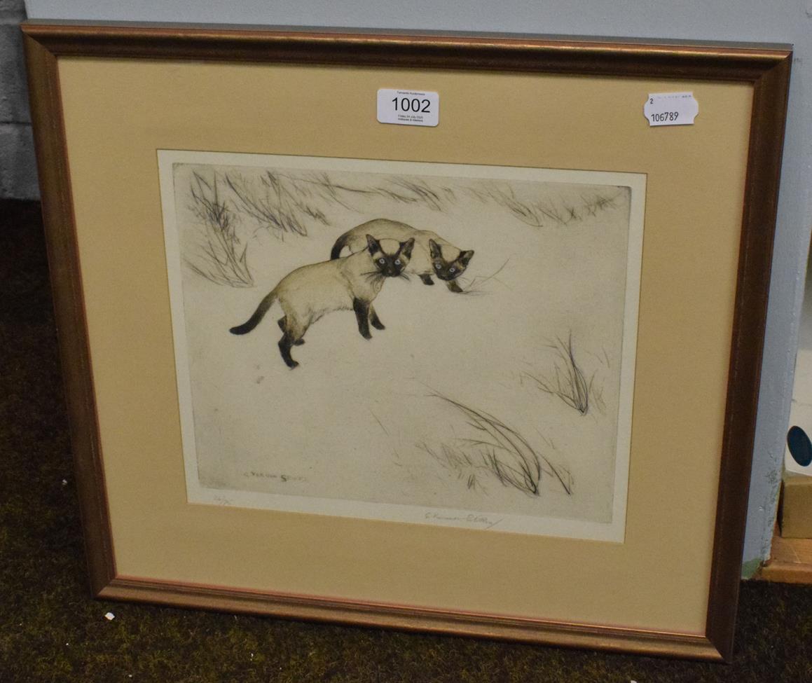 Lot 1002 - G Vernon Stokes, Siamese cats, engraving, signed in pencil