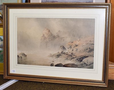 Lot 1003 - W.H. Pike (19th century) Figures in a rocky inlet, signed and dated 1813, watercolour, 40cm by 65cm