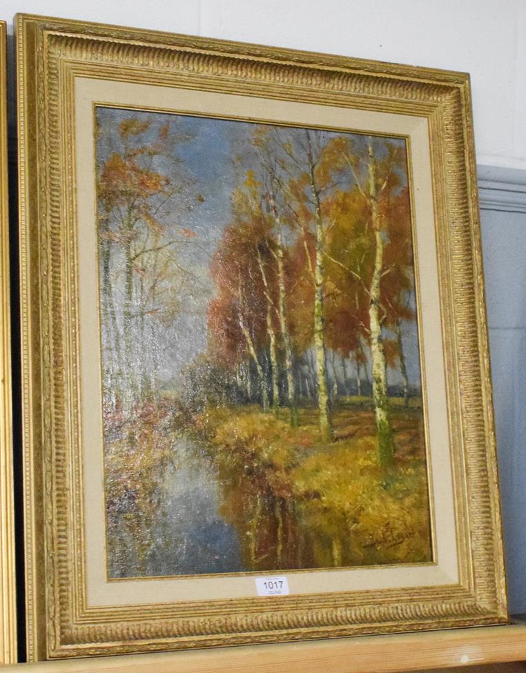 Lot 1017 - Johan Coenraad Ulrich Legner (1859-1932) Dutch, Autumnal landscape, signed, oil on board, 51.5cm by
