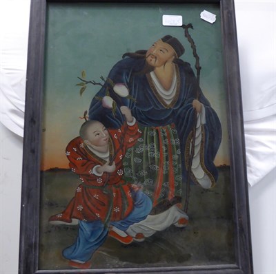 Lot 1028 - A pair of Chinese pith paintings, a pair of late 19th century Chinese reverse paintings on...