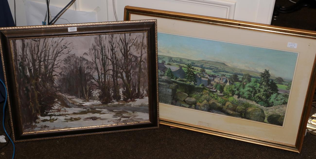 Lot 1037 - Angus Rands, Snowy woodland scene, together with a further snow covered landscape by the same hand
